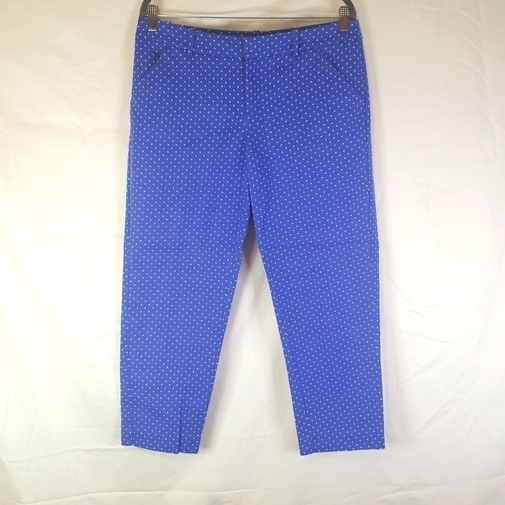 Merona Fit2 Stretch Women's Pants Size 12 Blue White Polka Dot